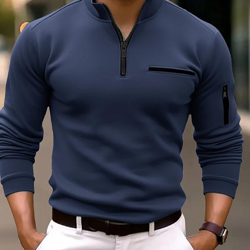 Polo décontracté à fermeture éclair de couleur unie pour homme