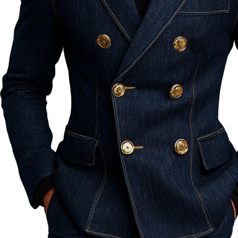 Men's Fashionable Denim Double Breasted Blazer