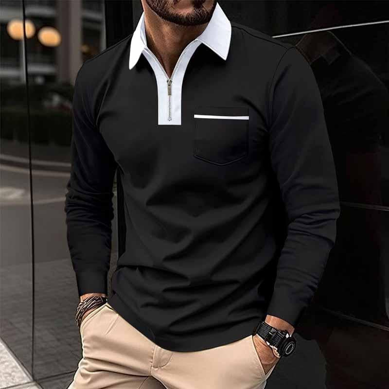 Polo à manches longues et poches color block pour homme