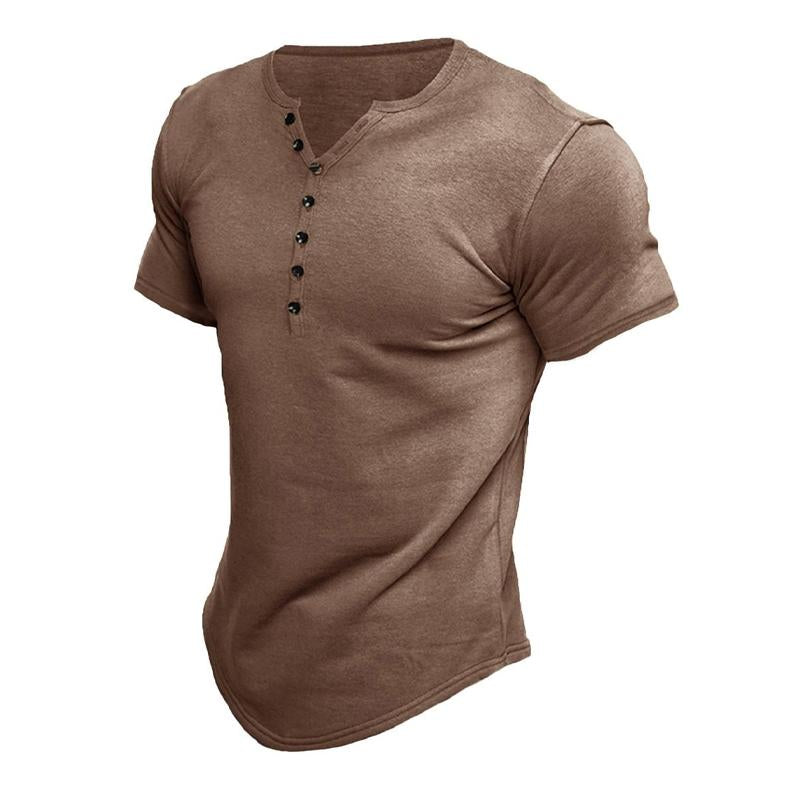 Men's Short Sleeve Solid Button Henley T-Shirt