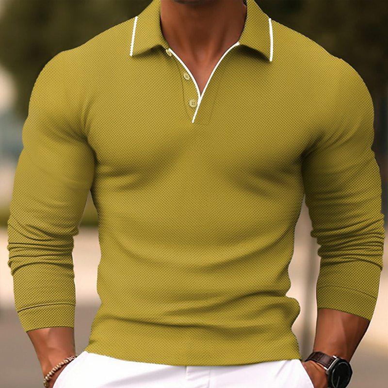 Men's Solid Color Lapel Slim Fit Long Sleeve Polo Shirt