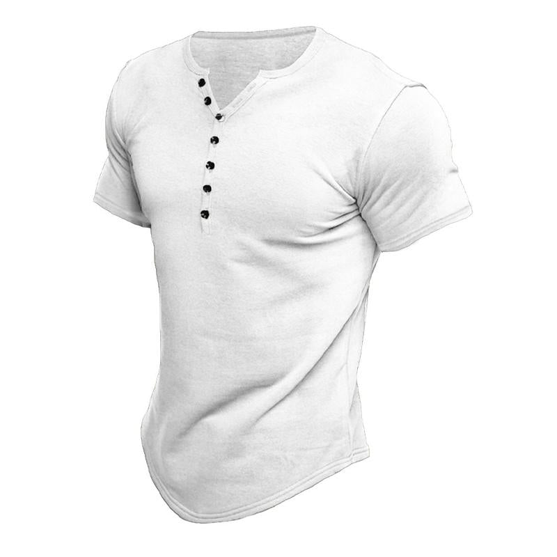 Men's Short Sleeve Solid Button Henley T-Shirt