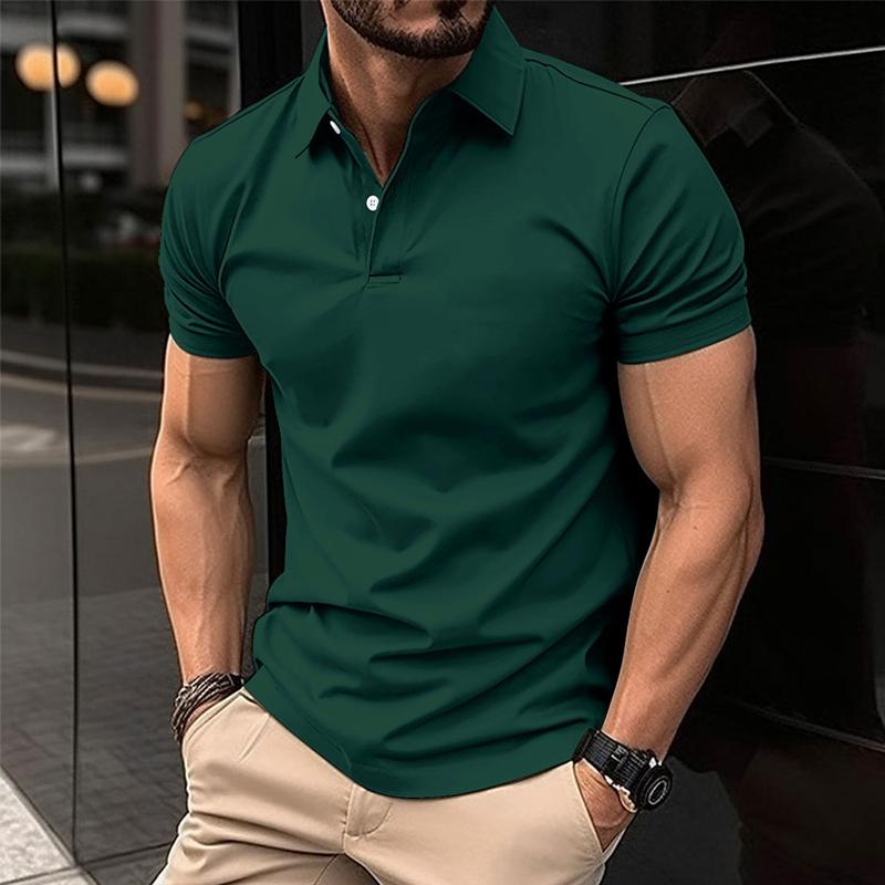 Polo décontracté à manches courtes pour homme, couleur unie