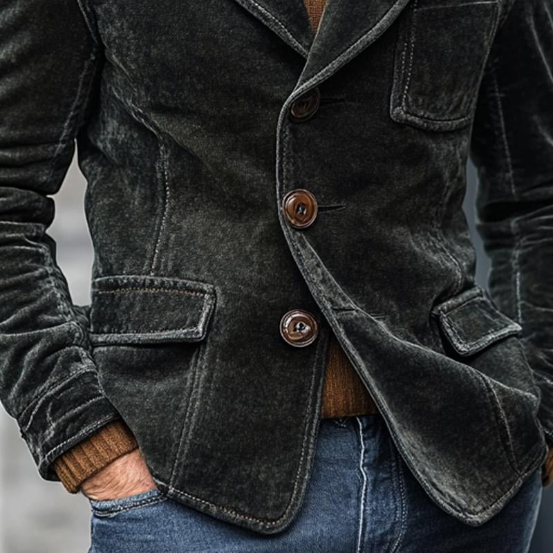 Men's Solid Velvet Single Breasted Blazer