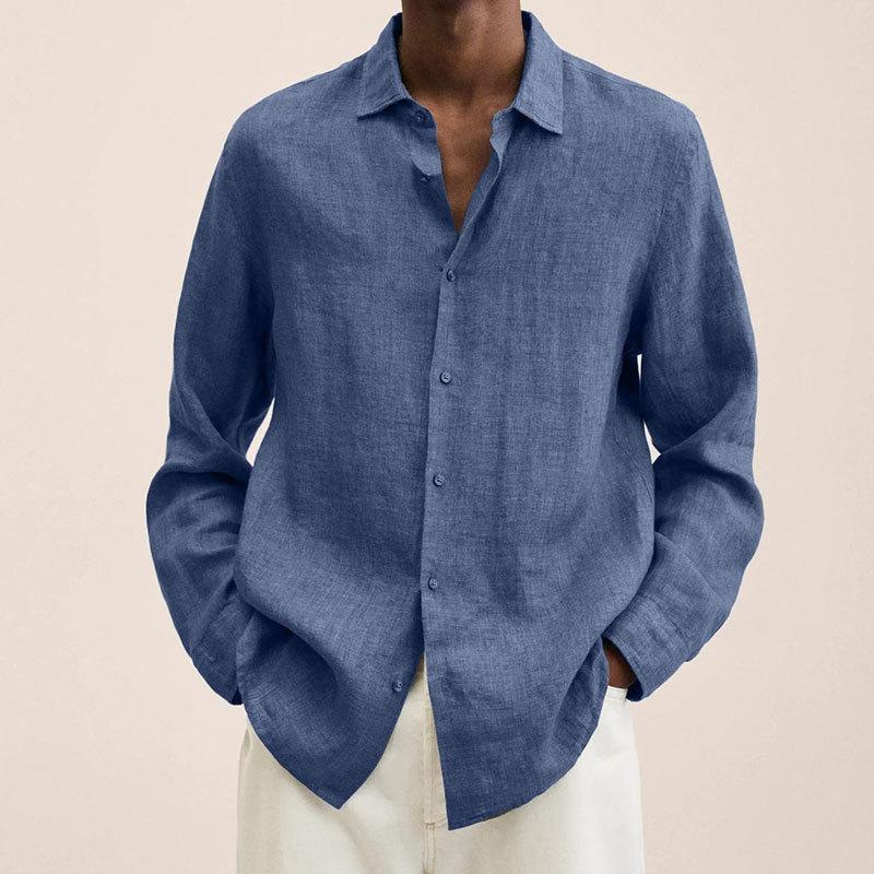 Men's Lapel Longs Sleeve Loose Fit Cotton And Linen Shirt