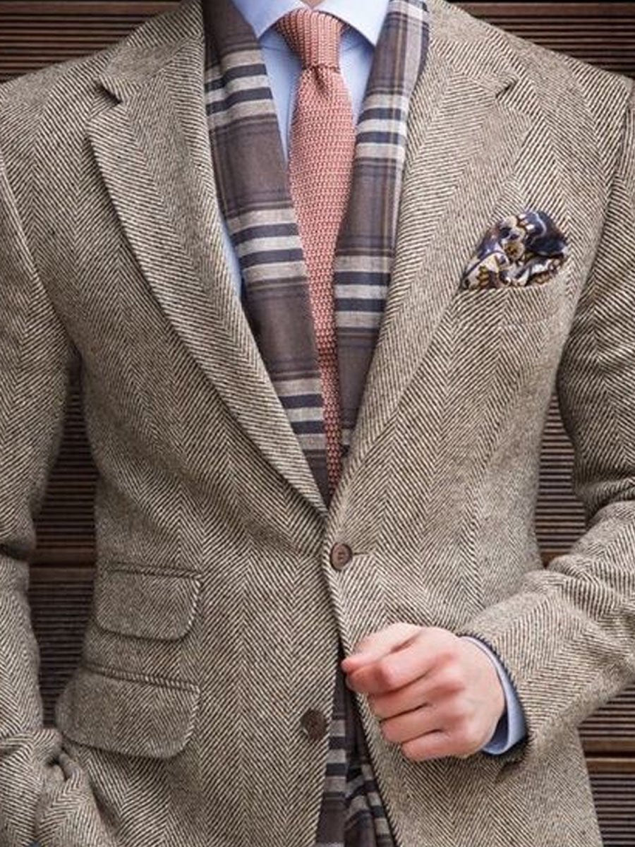 Blazer vintage à chevrons, à revers, multi-poches et à simple boutonnage