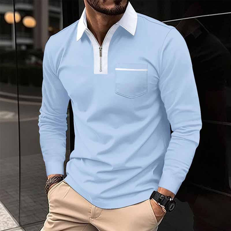 Polo à manches longues et poches color block pour homme