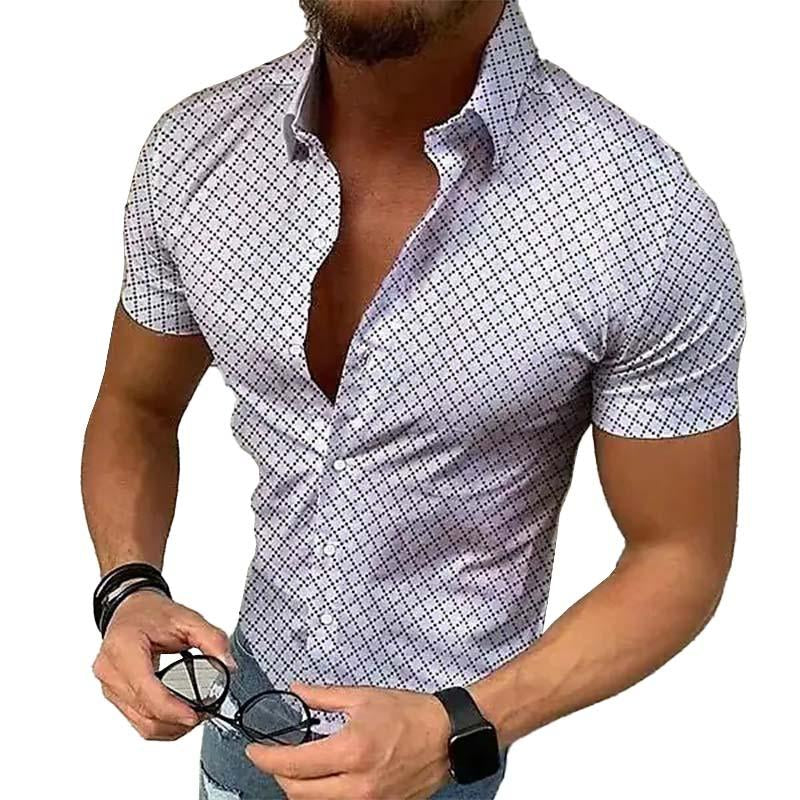 Chemise décontractée à manches courtes et revers imprimés pour homme