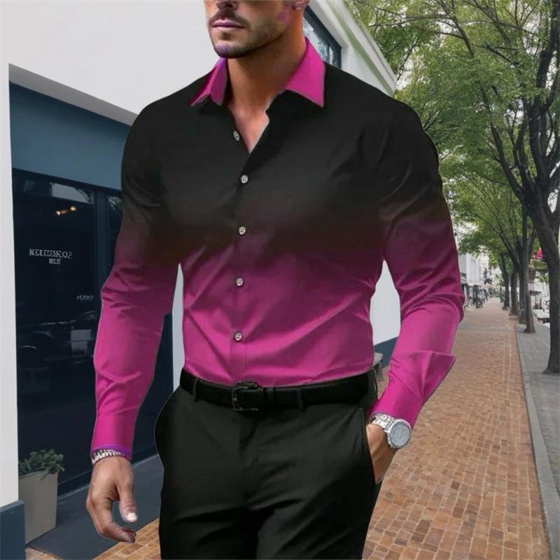 Chemise ample à manches longues et revers dégradé pour homme