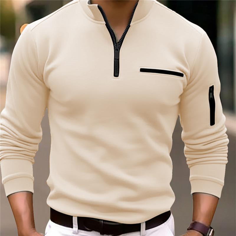 Polo décontracté à fermeture éclair de couleur unie pour homme