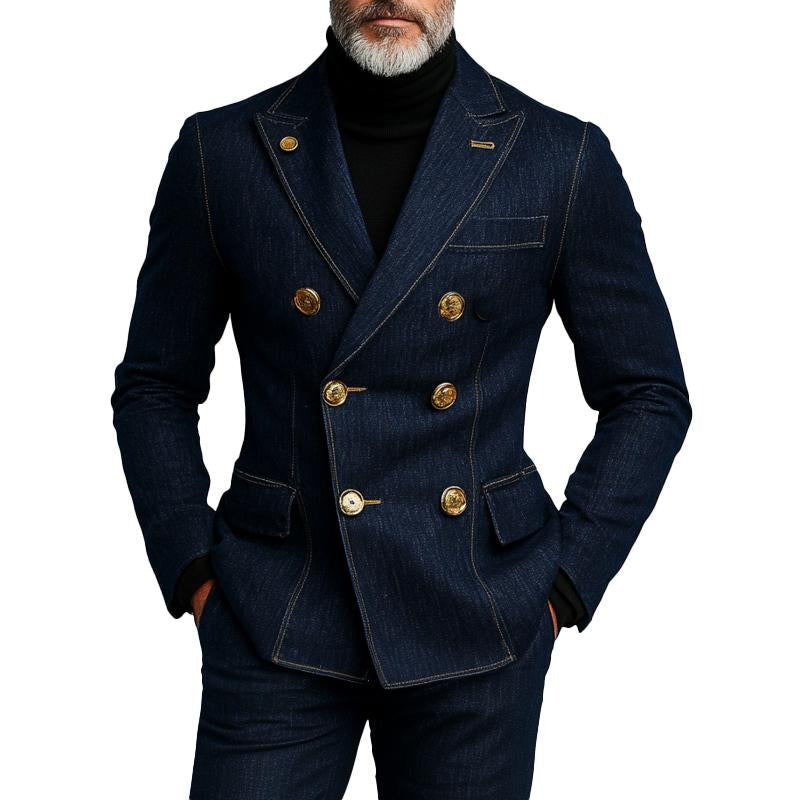 Men's Fashionable Denim Double Breasted Blazer