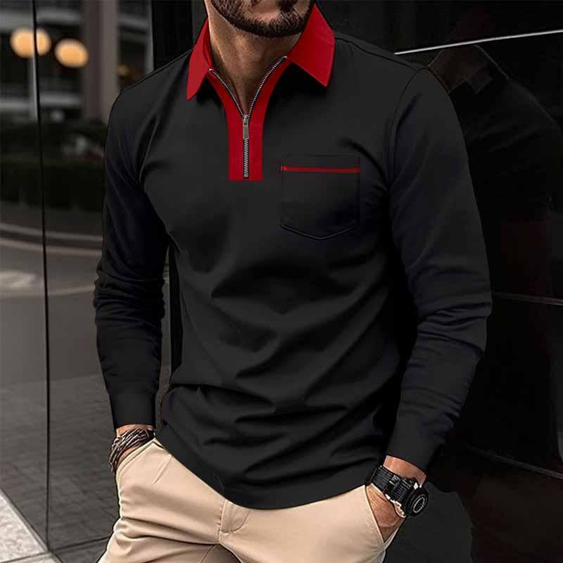 Polo à manches longues et poches color block pour homme