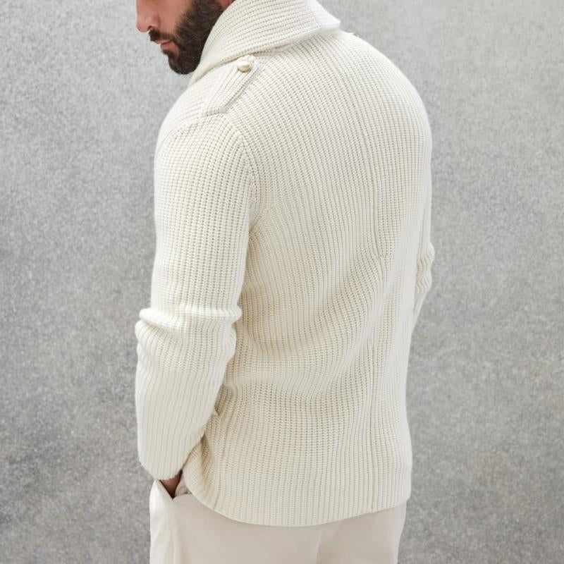 Men's Casual Solid Color Lapel Double Breasted Knitted Cardigan