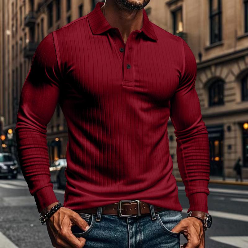 Polo décontracté à manches longues et élastique pour homme