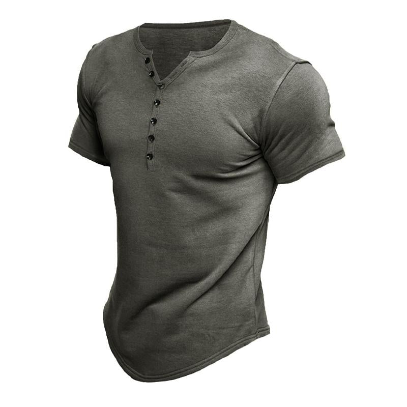 Men's Short Sleeve Solid Button Henley T-Shirt