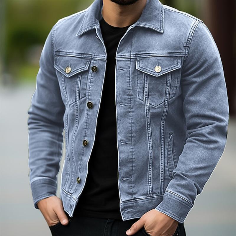 Men's Vintage Fit Lapel Single Breasted Denim Jacket
