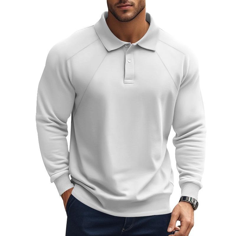 Polo décontracté à manches longues et revers raglan pour homme, couleur unie
