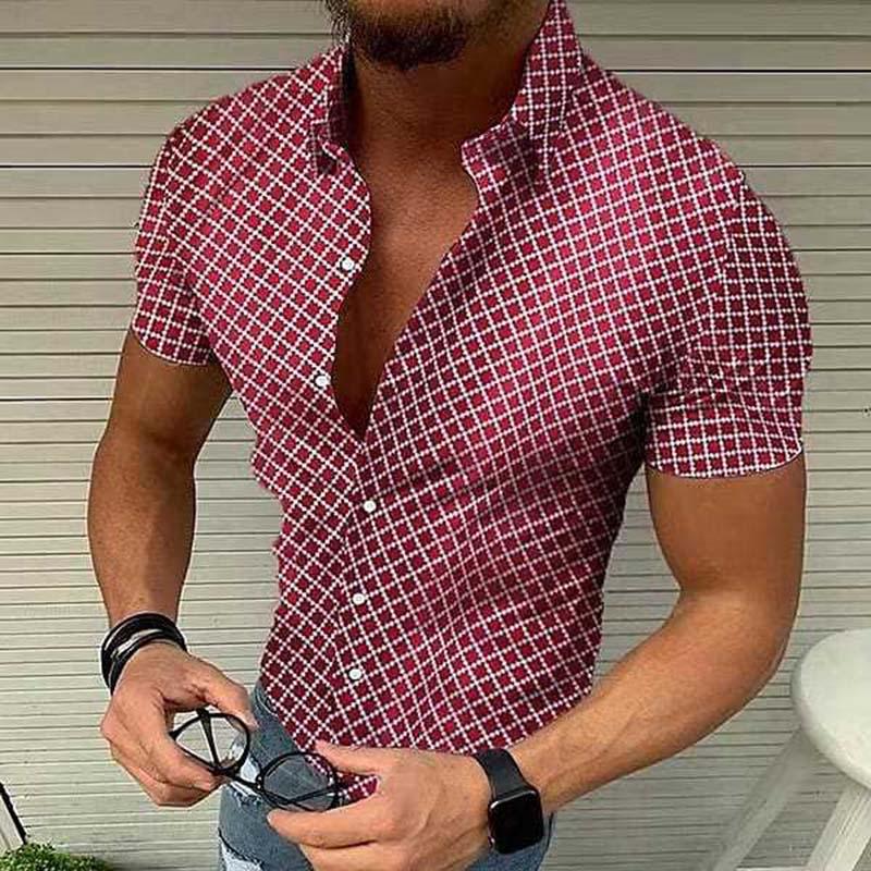 Chemise décontractée à manches courtes et revers imprimés pour homme