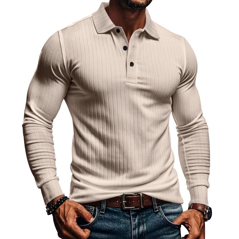 Polo décontracté à manches longues et élastique pour homme