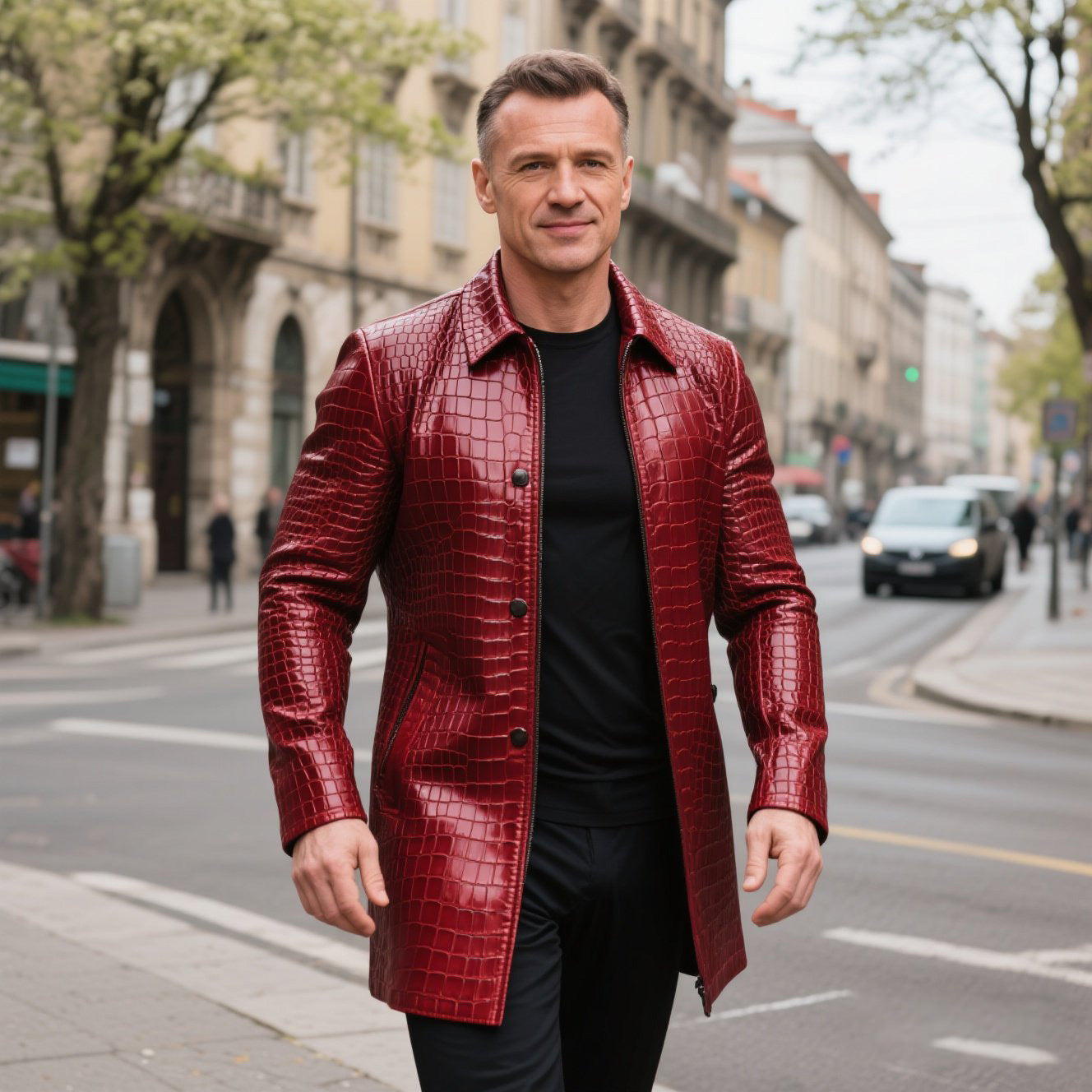 Men's fashionable casual high-end crocodile leather jacket