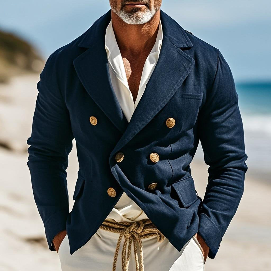 Men's fashionable and casual navy blue coat