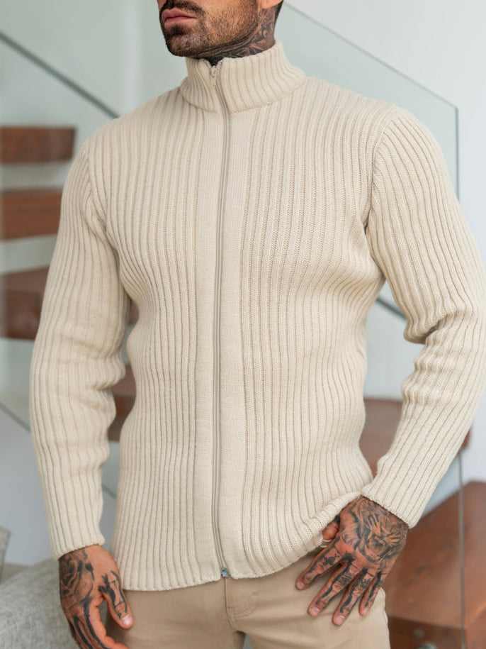 Cardigan zippé côtelé épais