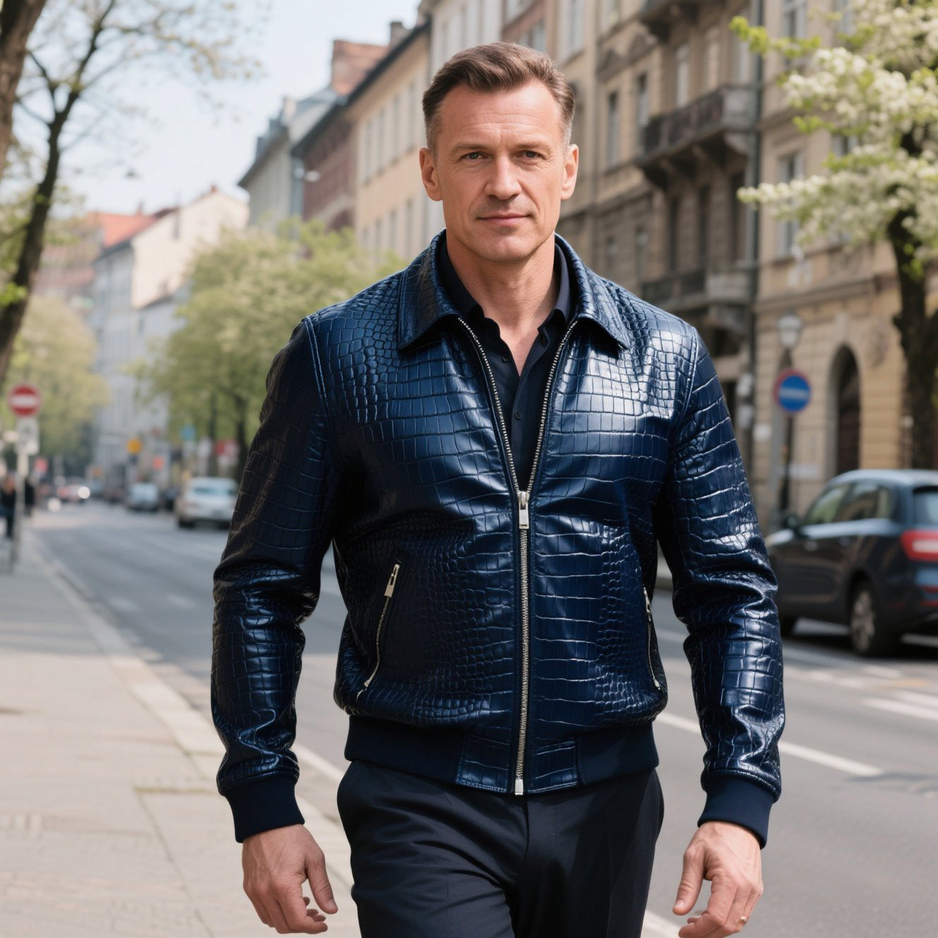 Men's fashionable casual high-end crocodile leather jacket