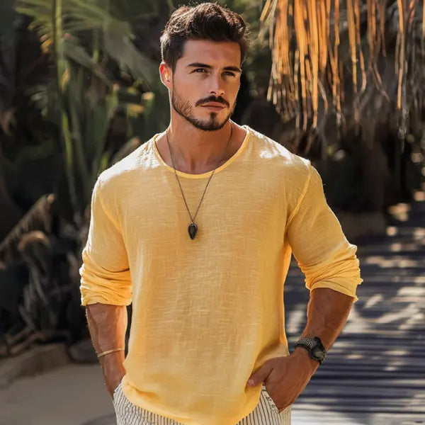 Chemise à manches longues en lin respirant pour homme
