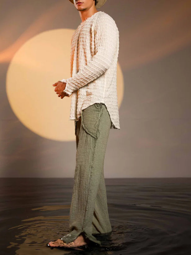 Men's fashionable and casual Bohemian-style long-sleeved T-shirt