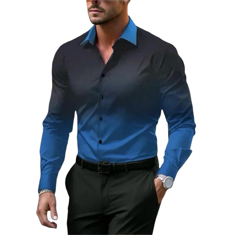 Chemise ample à manches longues et revers dégradé pour homme