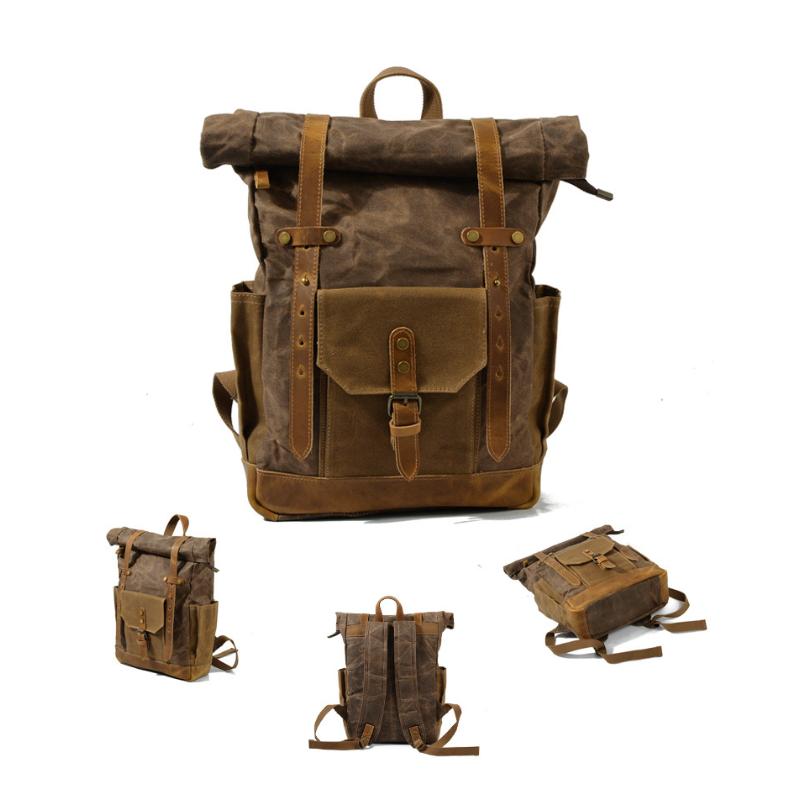Men's Vintage Contrast Waterproof Canvas Multi-Pocket Backpack