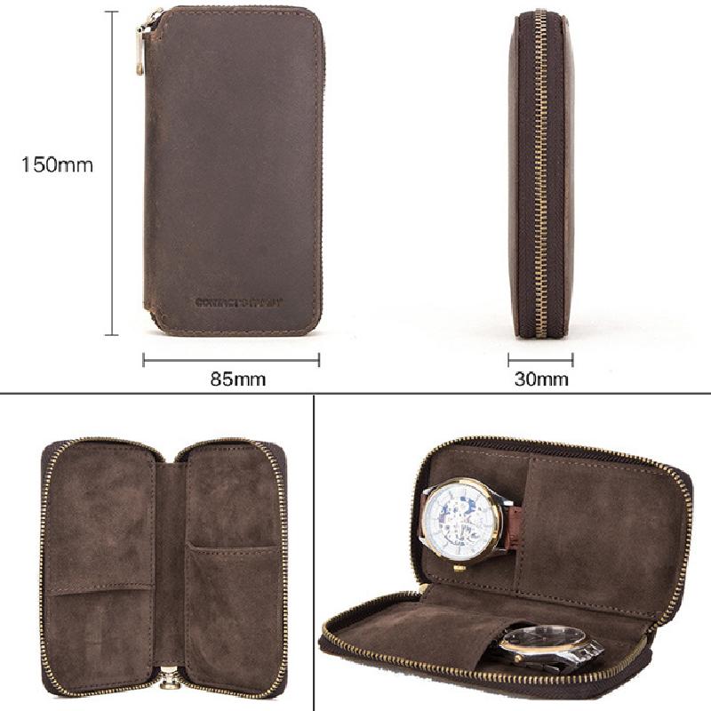 Men's Vintage Cowhide Handmade Watch Storage Bag