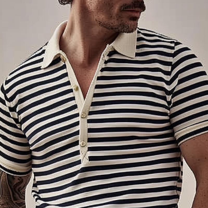 Polo à manches courtes et revers rayés pour homme