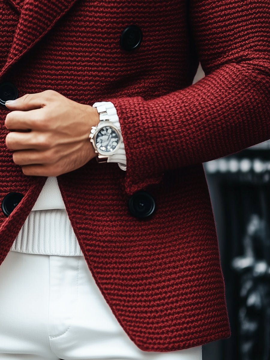 Vintage Lapel Multi-Pocket Casual Double Breasted Knitted Blazer