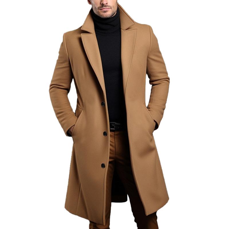 Manteau mi-long à simple boutonnage et revers crantés pour homme
