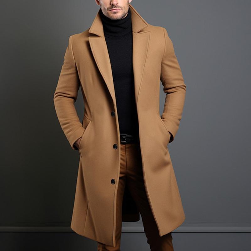 Manteau mi-long à simple boutonnage et revers crantés pour homme