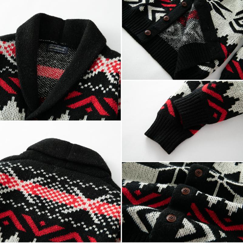 Men's Vintage Christmas Jacquard Lapel Single Breasted Knit Cardigan