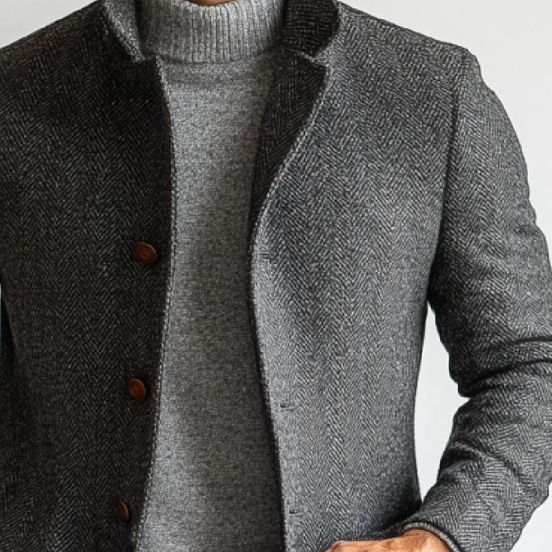 Manteau mi-long en laine à chevrons rétro pour homme