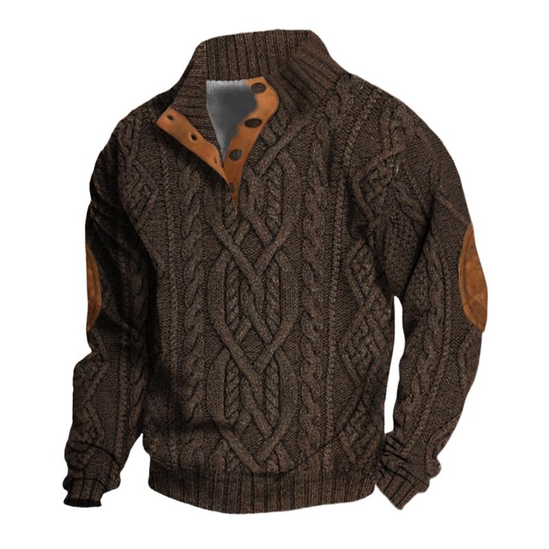 Men's Vintage Stand Collar Knitted Cable Sweater