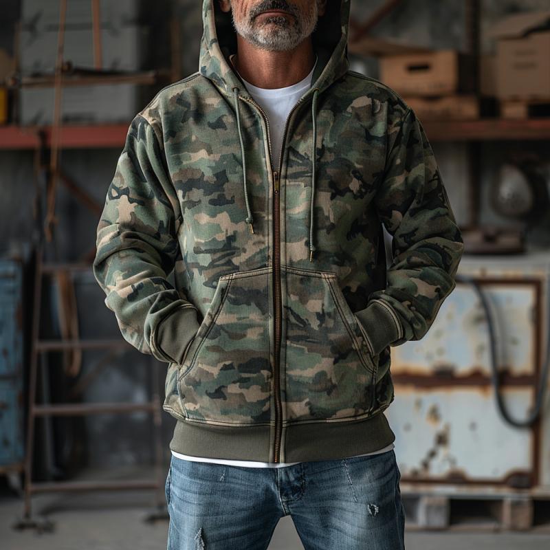 Men's Camouflage Print Hooded Sweatshirt Jacket