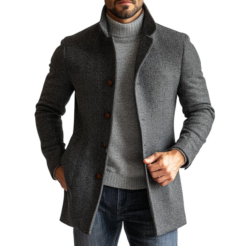 Manteau mi-long en laine à chevrons rétro pour homme