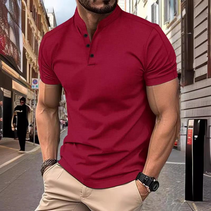 T-shirt décontracté à manches courtes et col montant pour homme, coupe slim et gaufrée