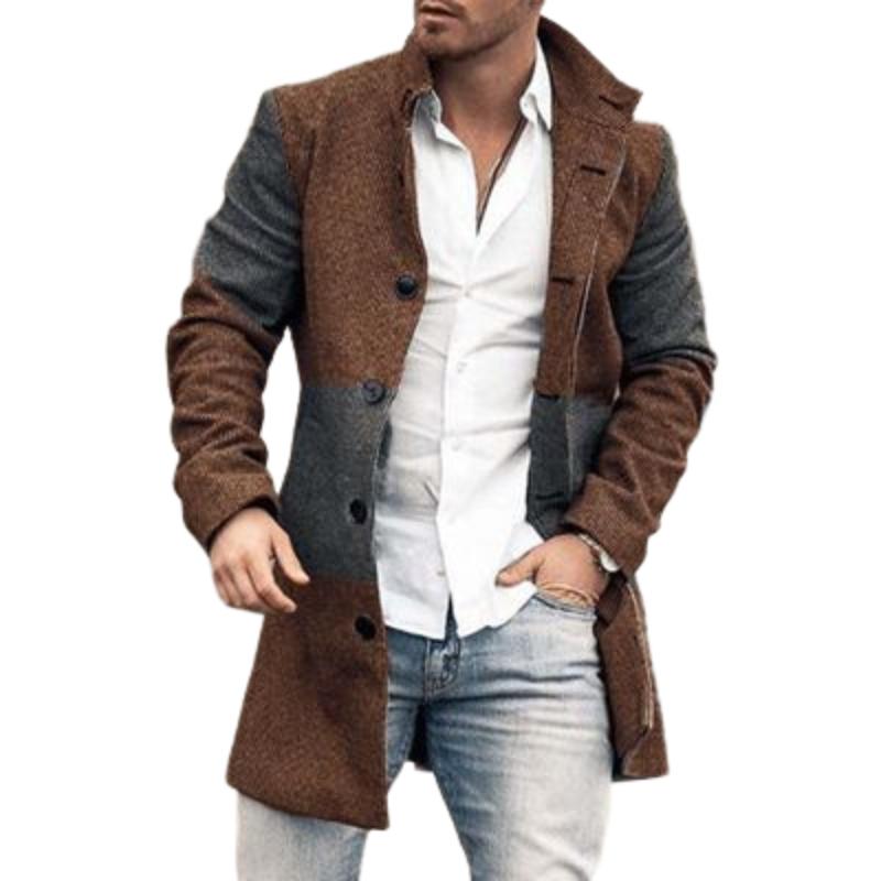 Manteau mi-long en laine à col montant pour homme