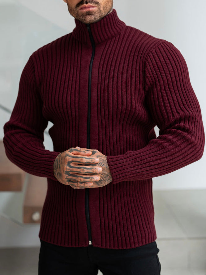 Cardigan zippé côtelé épais