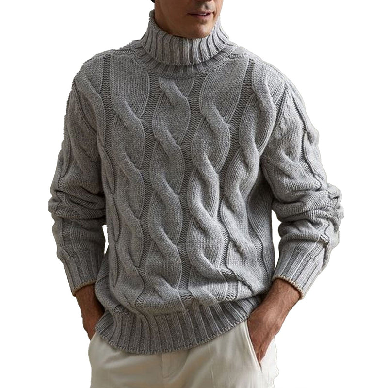 Gray Versatile Turtleneck Cable Knitted Pullover Sweater