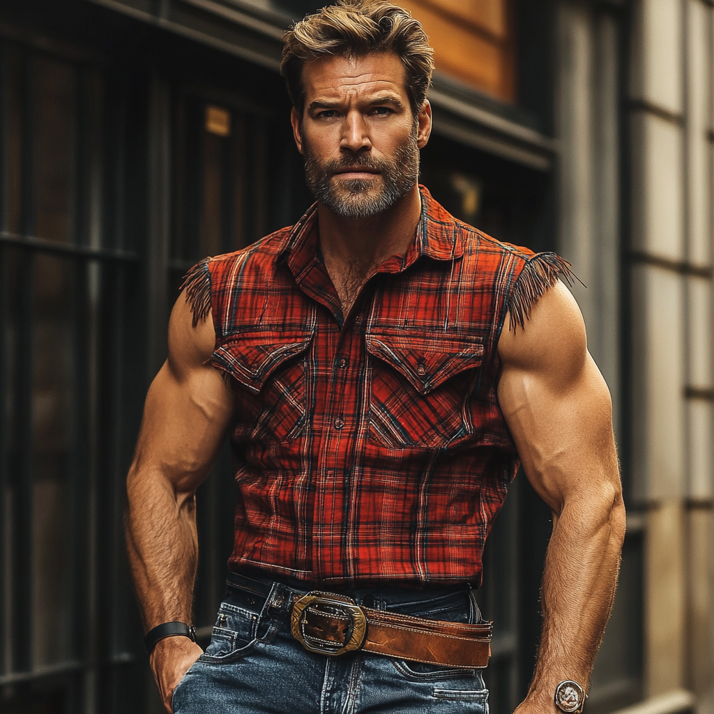 Men's fashionable casual checkered printed vest shirt