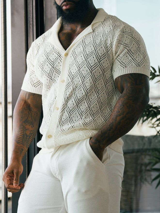 Crochet Shirt Black Short Sleeve