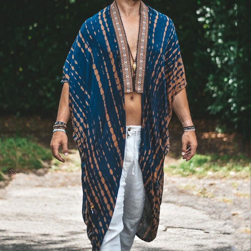 Men's beach sun-protective clothing, casual printed shirt fashionable cape coat
