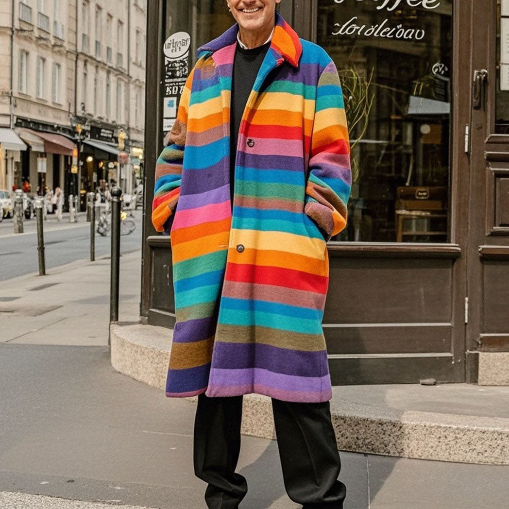 Men's fashionable and casual rainbow-colored striped coat