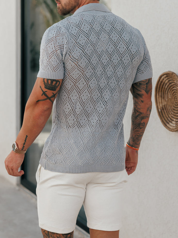 Crochet Shirt Black Short Sleeve